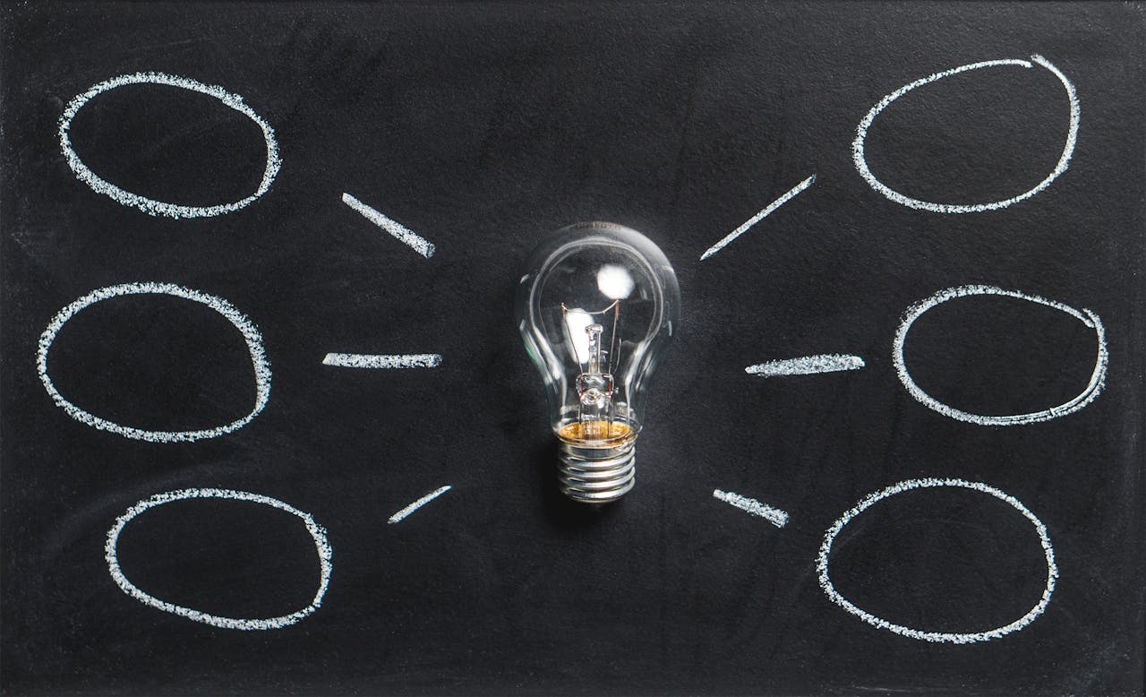 creative-02 A lightbulb on a chalkboard symbolizes creativity, innovation, and ideas.